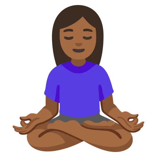 The woman in lotus position: medium-dark skin tone emoji.