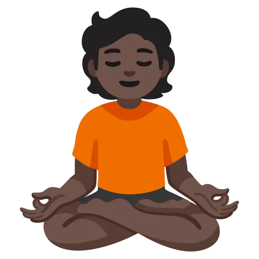 The person in lotus position: dark skin tone emoji.