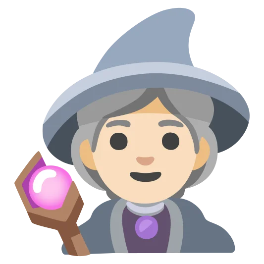 The woman mage: light skin tone emoji.