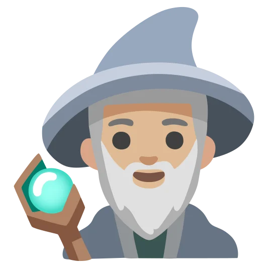 The man mage: medium-light skin tone emoji.