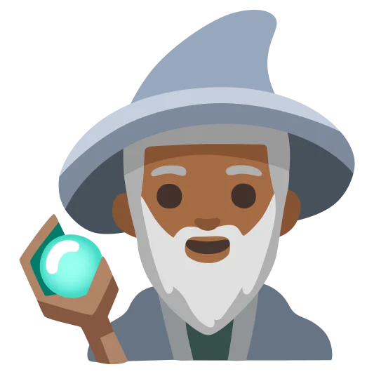 The man mage: medium-dark skin tone emoji.