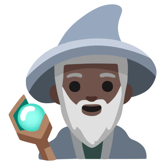 The man mage: dark skin tone emoji.