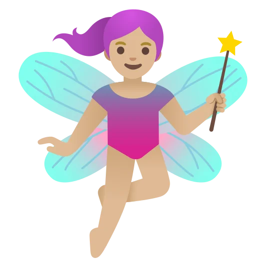 The woman fairy: medium-light skin tone emoji.