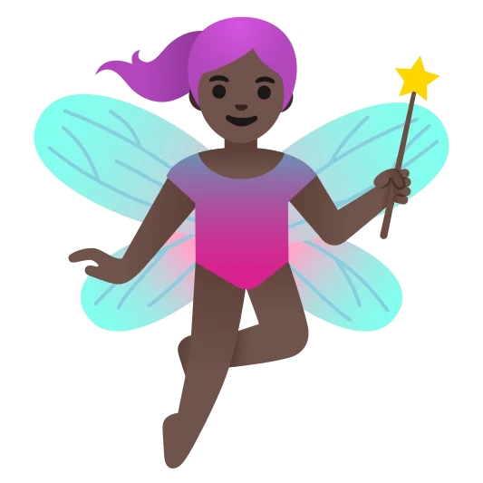 The woman fairy: dark skin tone emoji.