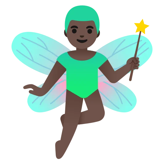 The man fairy: dark skin tone emoji.