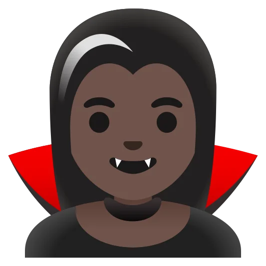 The woman vampire: dark skin tone emoji.