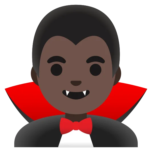 The man vampire: dark skin tone emoji.