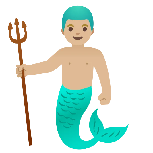 The merman: medium-light skin tone emoji.