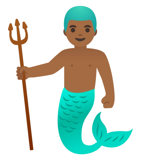 The merman: medium-dark skin tone emoji.