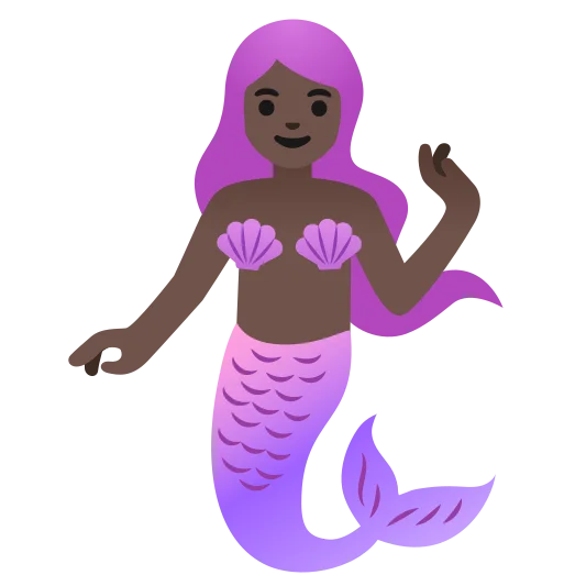 The mermaid: dark skin tone emoji.