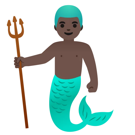 The merman: dark skin tone emoji.