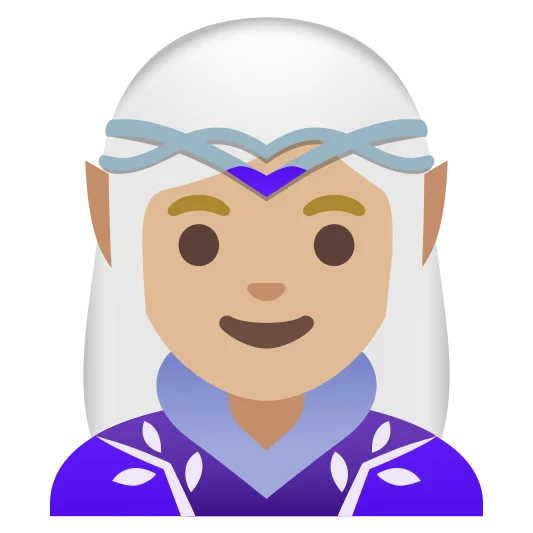 The woman elf: medium-light skin tone emoji.