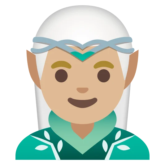 The man elf: medium-light skin tone emoji.