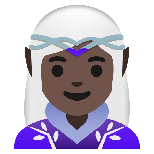 The woman elf: dark skin tone emoji.