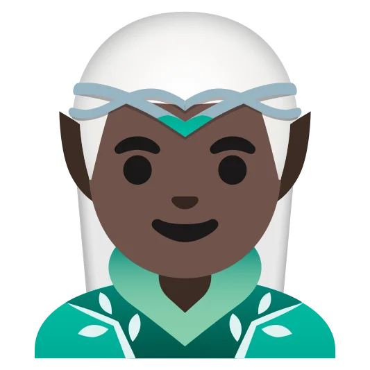 The man elf: dark skin tone emoji.