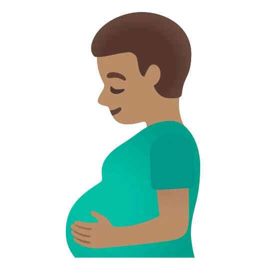 The pregnant man: medium skin tone emoji.
