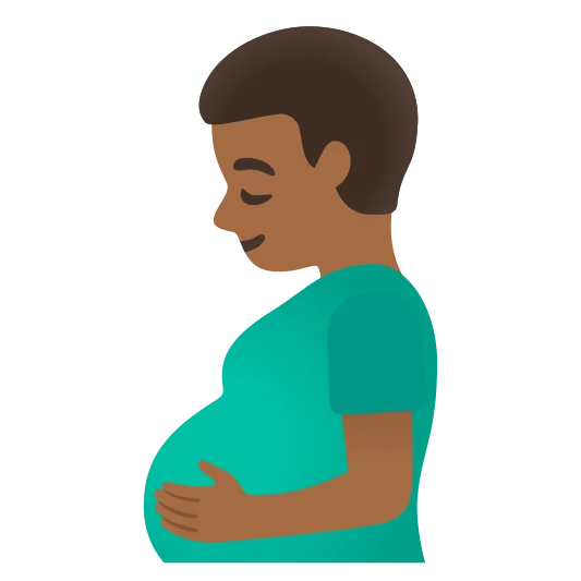 The pregnant man: medium-dark skin tone emoji.