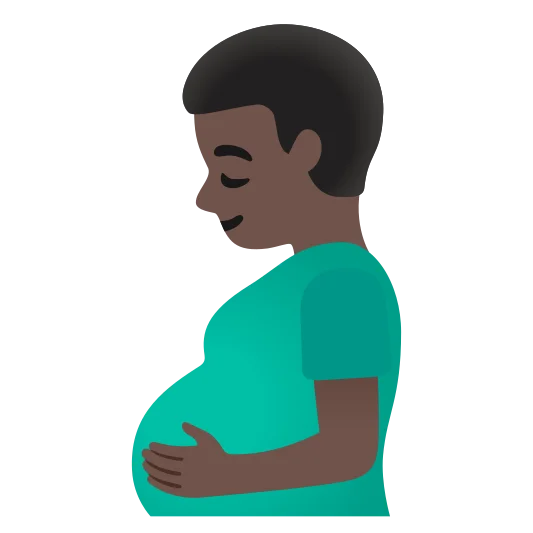The pregnant man: dark skin tone emoji.