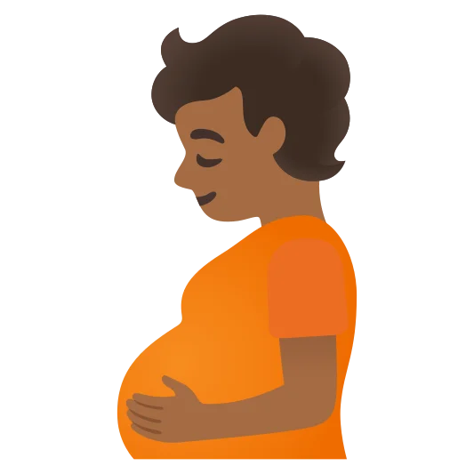 The pregnant person: medium-dark skin tone emoji.