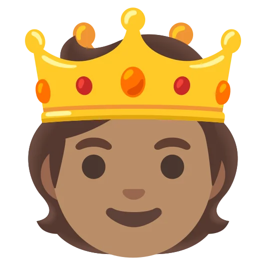 The person with crown: medium skin tone emoji.