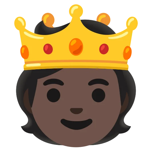 The person with crown: dark skin tone emoji.