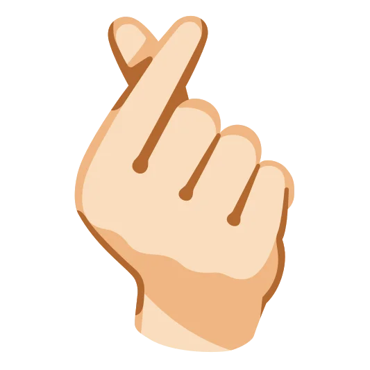 The hand with index finger and thumb crossed: light skin tone emoji.