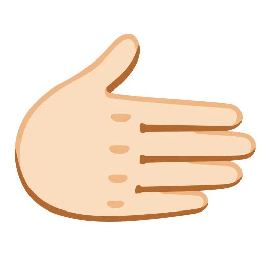 The rightwards hand: light skin tone emoji.