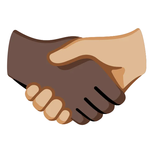The handshake: dark skin tone, medium-light skin tone emoji.