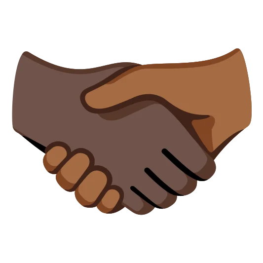 The handshake: dark skin tone, medium-dark skin tone emoji.