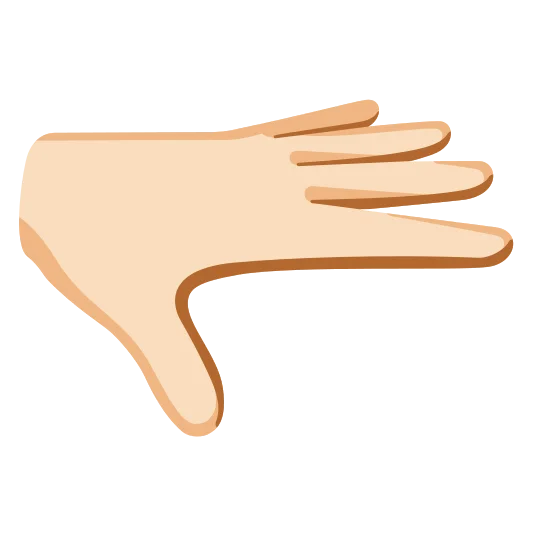 The palm down hand: light skin tone emoji.