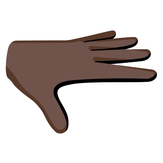 The palm down hand: dark skin tone emoji.