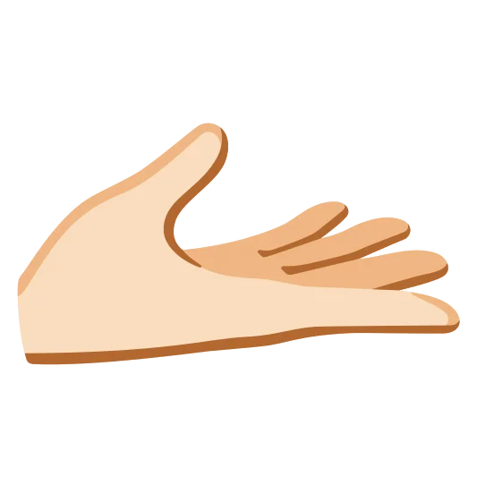 The palm up hand: light skin tone emoji.