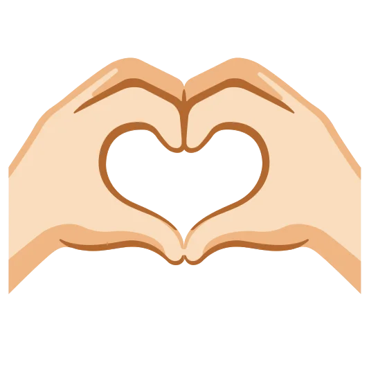 The heart hands: light skin tone emoji.