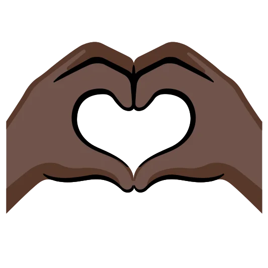 The heart hands: dark skin tone emoji.