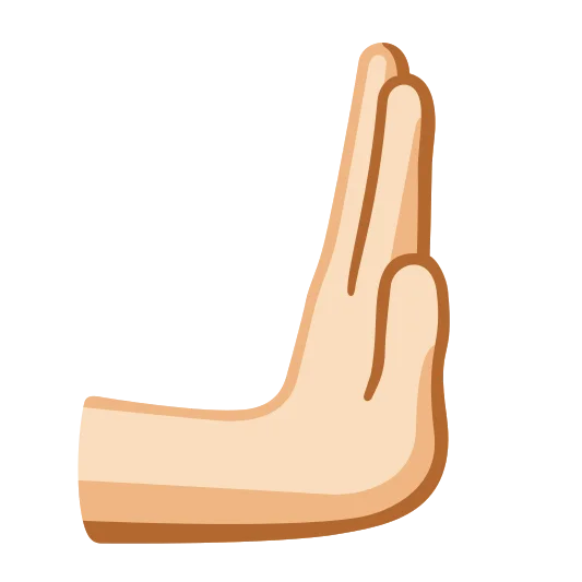 The rightwards pushing hand: light skin tone emoji.