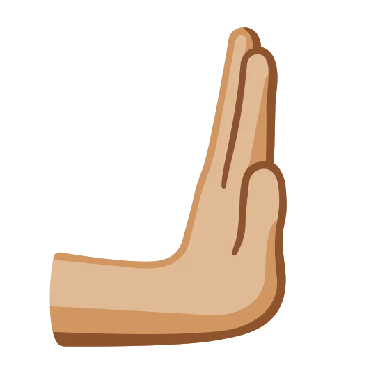 The rightwards pushing hand: medium-light skin tone emoji.