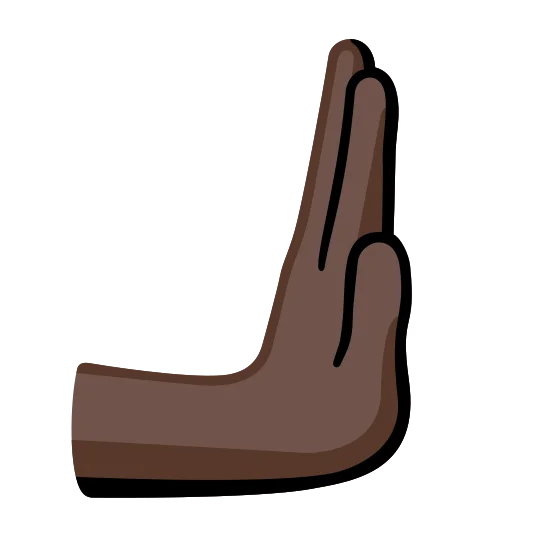The rightwards pushing hand: dark skin tone emoji.