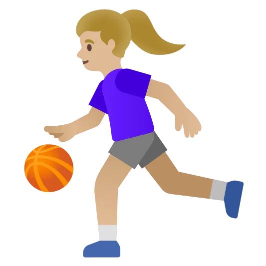 The woman bouncing ball: medium-light skin tone emoji.