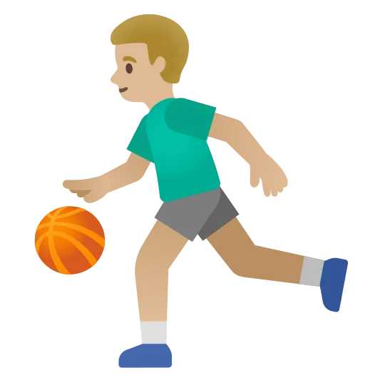 The man bouncing ball: medium-light skin tone emoji.