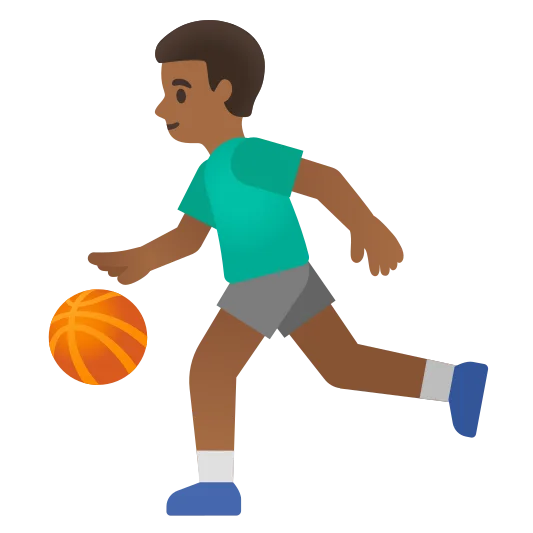 The man bouncing ball: medium-dark skin tone emoji.