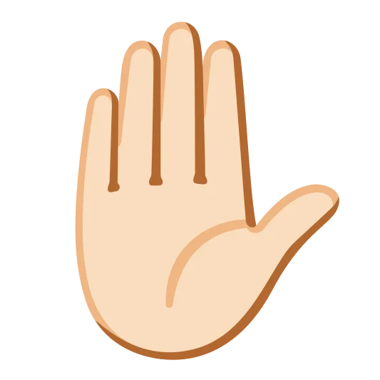 The raised hand: light skin tone emoji.