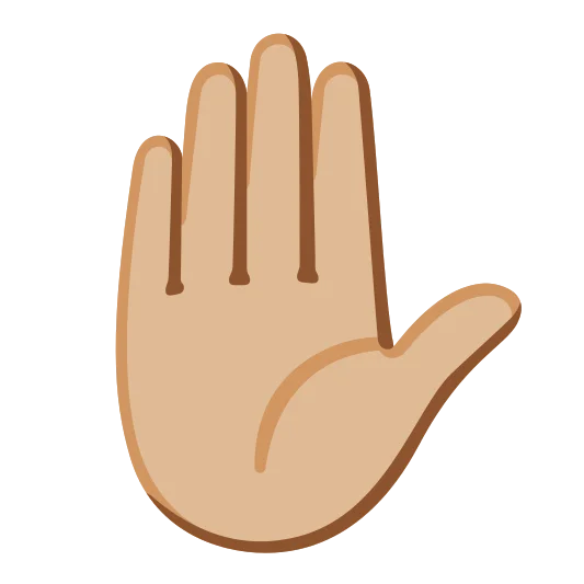 The raised hand: medium-light skin tone emoji.