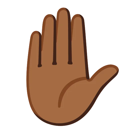 The raised hand: medium-dark skin tone emoji.