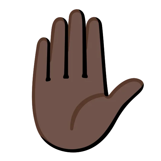 The raised hand: dark skin tone emoji.