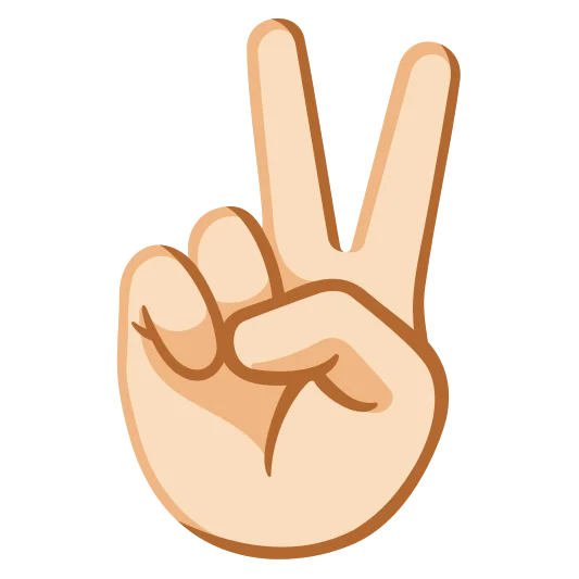 The victory hand: light skin tone emoji.