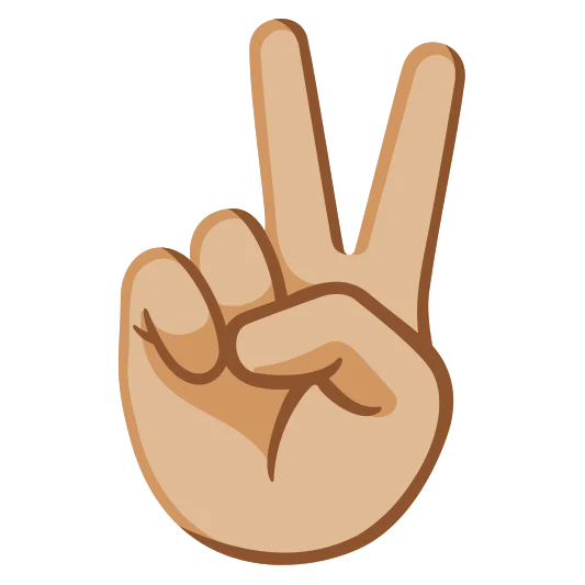 The victory hand: medium-light skin tone emoji.