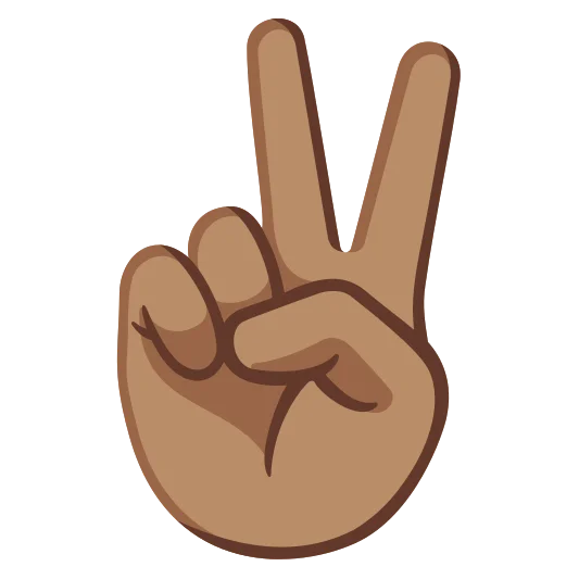 The victory hand: medium skin tone emoji.