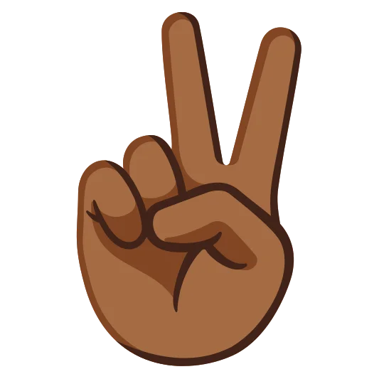 The victory hand: medium-dark skin tone emoji.