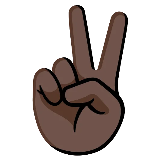 The victory hand: dark skin tone emoji.