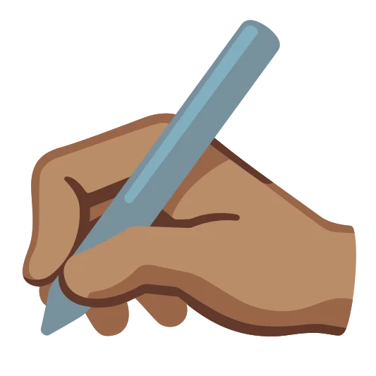 The writing hand: medium skin tone emoji.
